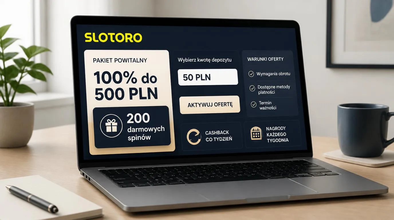 Panel bonusu powitalnego 100% do 500 PLN i 200 darmowych spinów obok pola depozytu 50 PLN